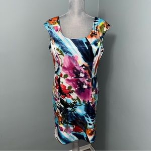 JOSEPH RIBKOFF Satin print cocktail mini dress sleeveless wedding guest size 14